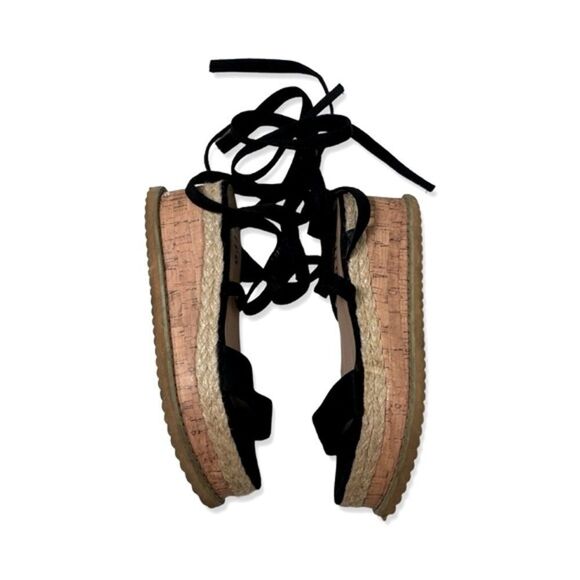 Retro Women's FRM1 Black Faux Suede Wrap-Around Strap Wedges Sandals - Picture 6 of 7